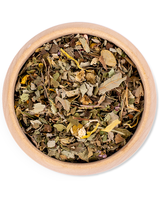 Abendkräuter Tee als koffeinfreie Kräuterteemischung mit Hopfen, Melisse, Kamille, Lindenblüten und Fenchel.
