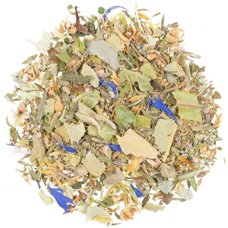 Halsperle Tee Kräutermischung mit Silberlindenblüten, Thymian, Malvenblättern und Kornblumenblüten