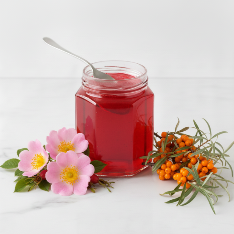 Fruchtgelee\n Sanddorn-Rose