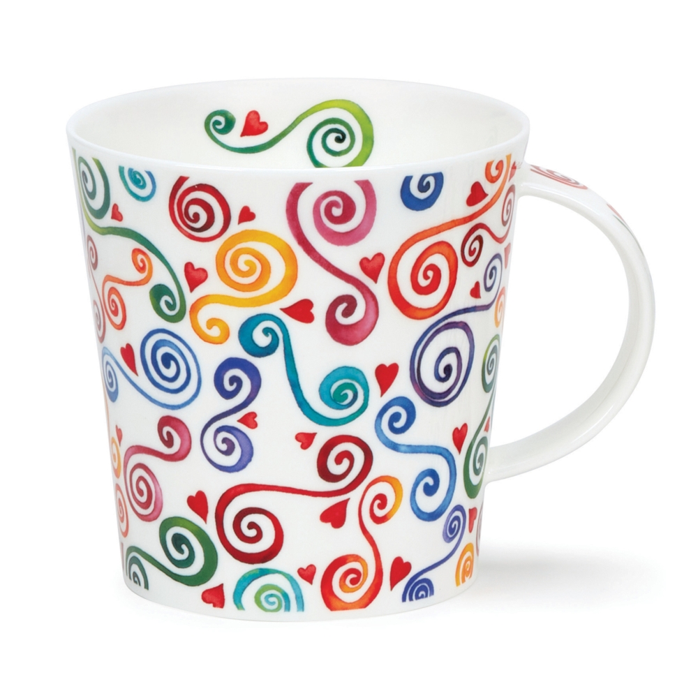 Dunoon Cairngorm Twirl Becher 4.8 dl mit farbenfrohem Wirbeldekor und kleinen Herzen von Caroline Bessey