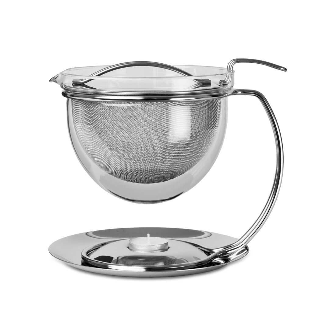 Mono Teekanne mit Glas-Teefilter, Edelstahlsieb und Untersetzer für stilvolle Teezubereitung