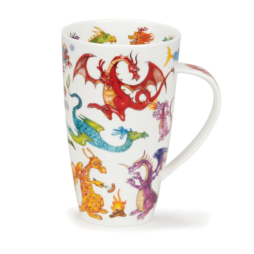 Dunoon Henley Hot Stuff Becher 6 dl aus Fine Bone China Porzellan mit farbenfrohem Drachenmotiv von Cherry Denman