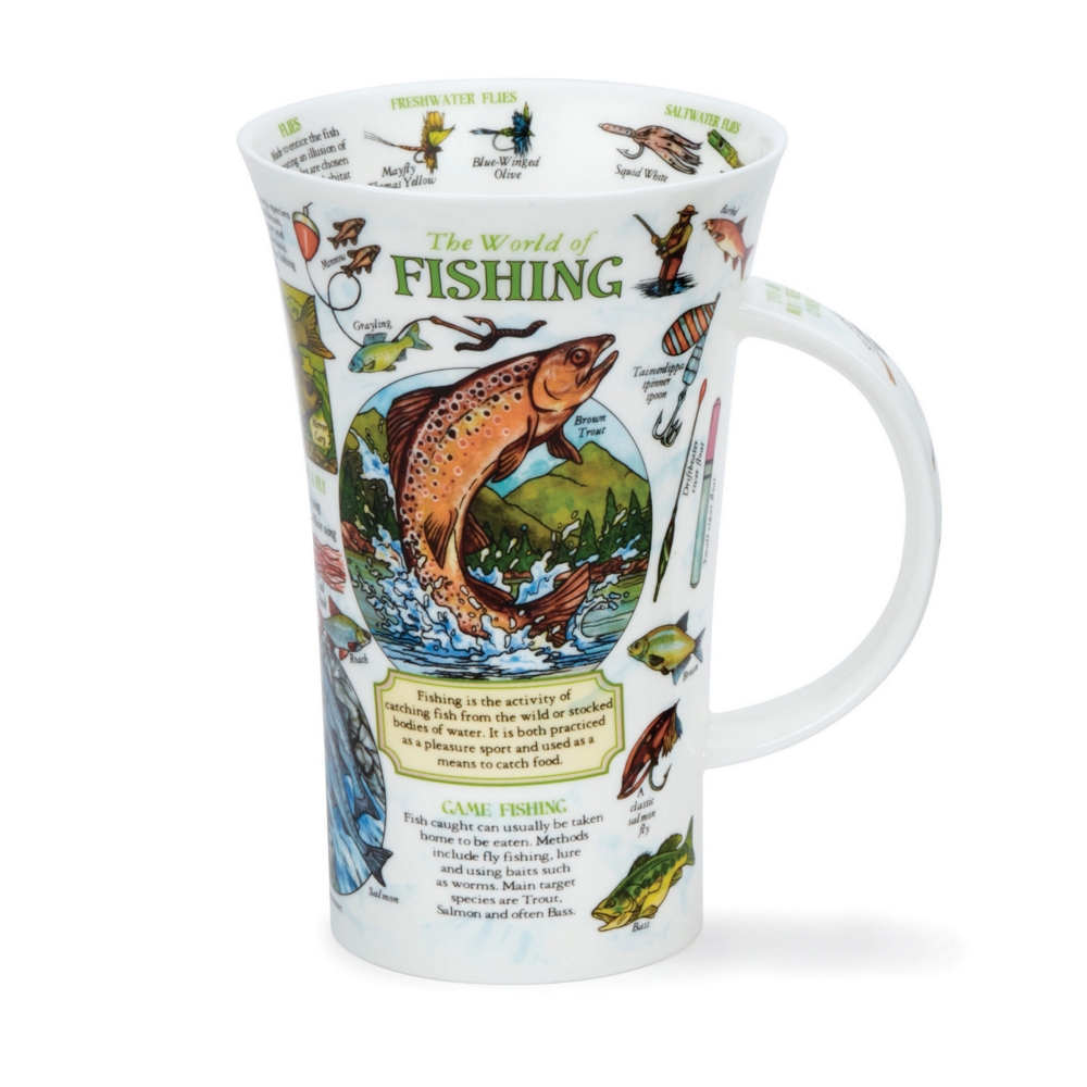 Dunoon Glencoe The World of Fishing Fine Bone China Porzellan Becher 5 dl mit Angelmotiv von Caroline Dadd
