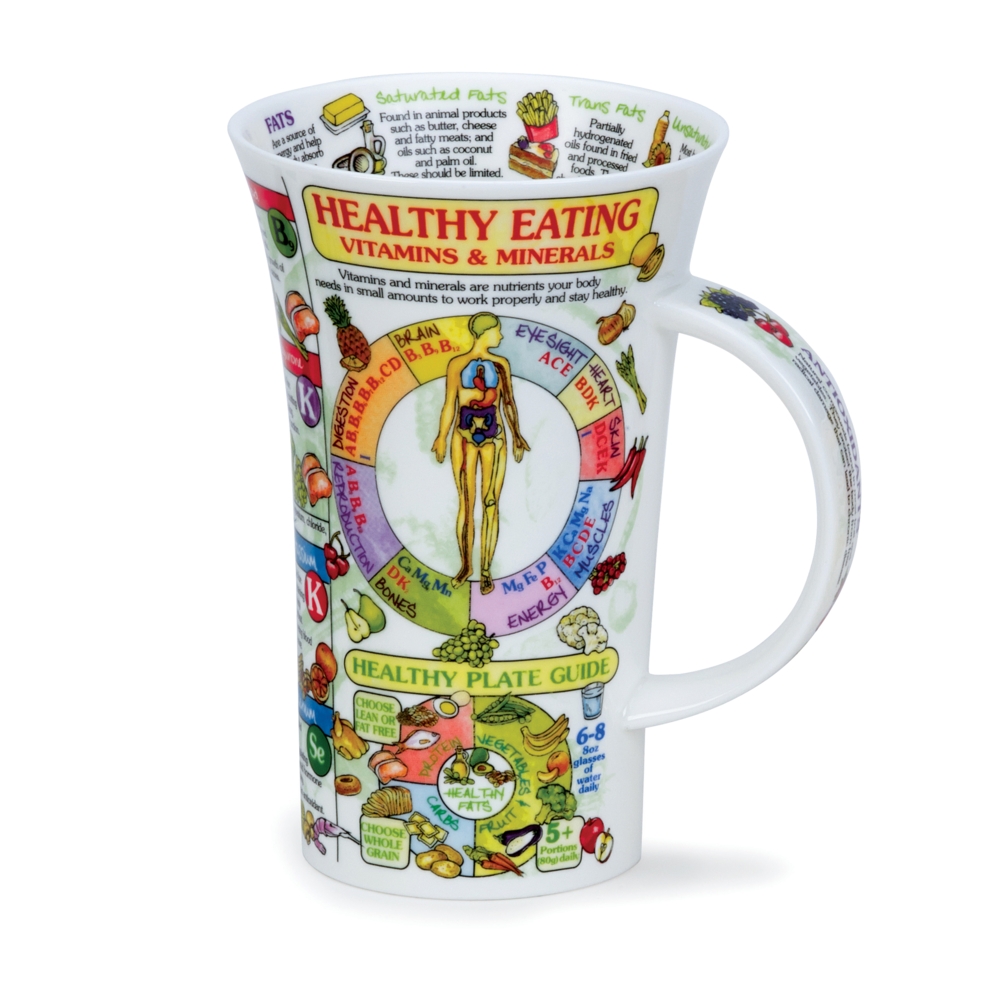 Dunoon Glencoe Healthy Eating Fine Bone China Porzellan Becher 5 dl mit Ernährungsmotiv von Caroline Dadd