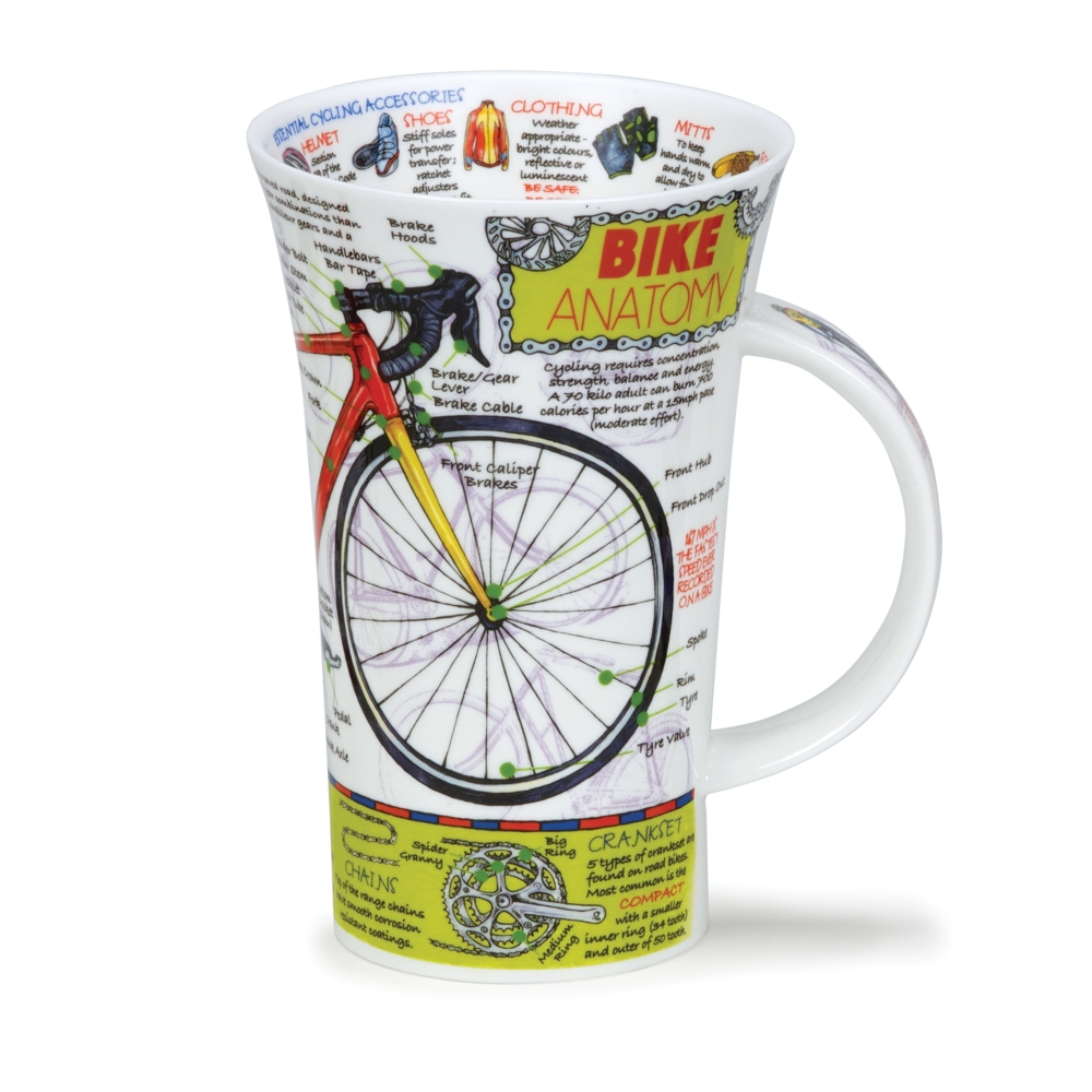 Dunoon Glencoe Bike Anatomy Becher 5 dl aus Fine Bone China Porzellan mit Rennradmotiv von Caroline Dadd