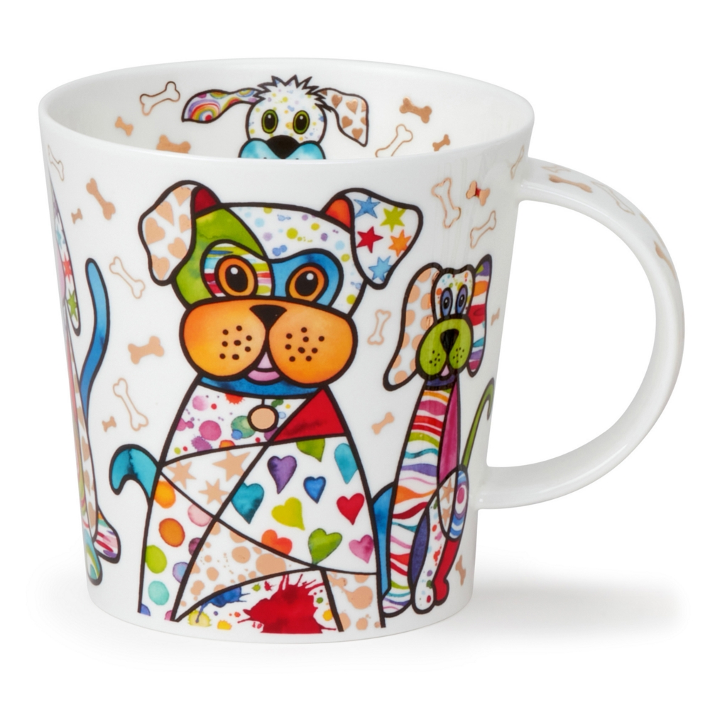 Dunoon Benmore Blingers Dog Fine Bone China Porzellan Becher 7.5 dl mit modernem Hundemotiv und 22 Carat Goldveredelung von Caroline Bessey